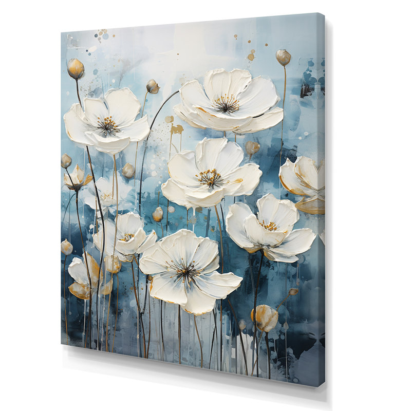 Minimalisme bleu blanc Buttercups II sur toile, H 40 po x l 30 po x P 1,5 po, Toile tendue