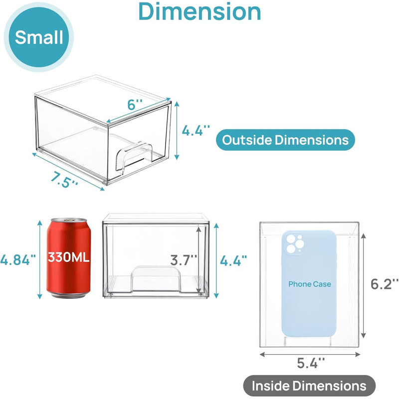 4 petits tiroirs de rangement empilables transparents, organisateur en acrylique pour meuble-lavabo, cuisine et maison.