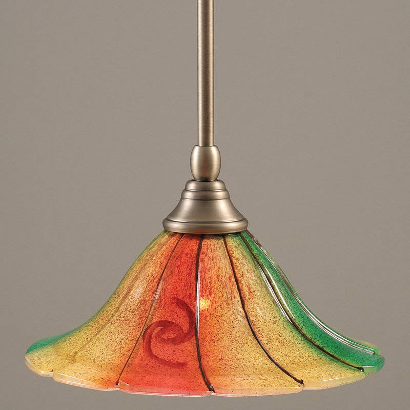 Padilla Stem Hung Mini Pendant With 10" Mardi Gras Glass, Brushed Nickel