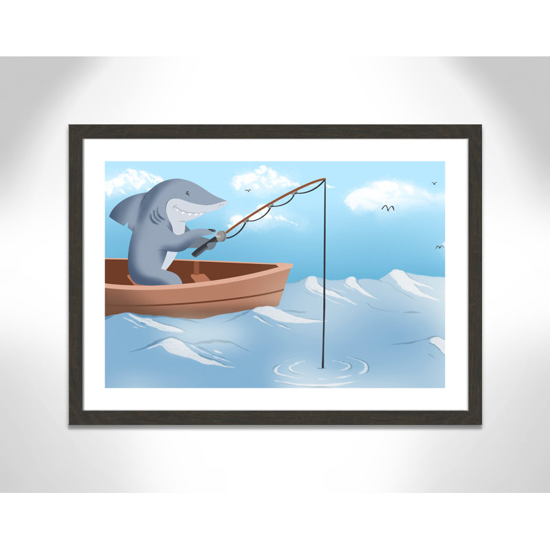 Impression sur papier «Gone Fishing», H 8 po x l 10 po x P 0,6 po, Encadré plat à grain de bois noir