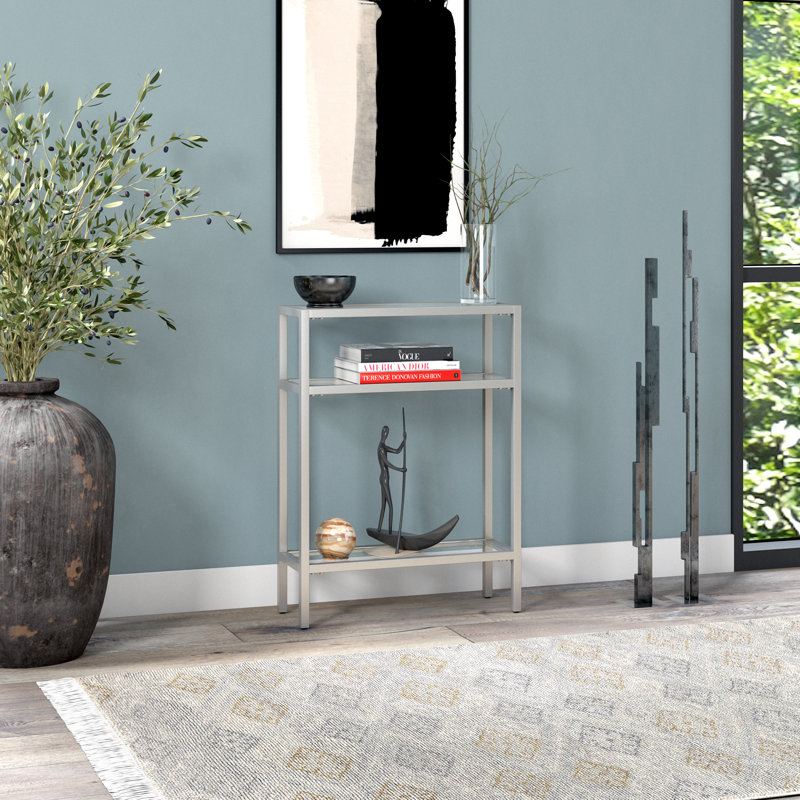 Ceno Glass Top Console Table, Satin Nickel, 29.5" H x 22" W x 8" D