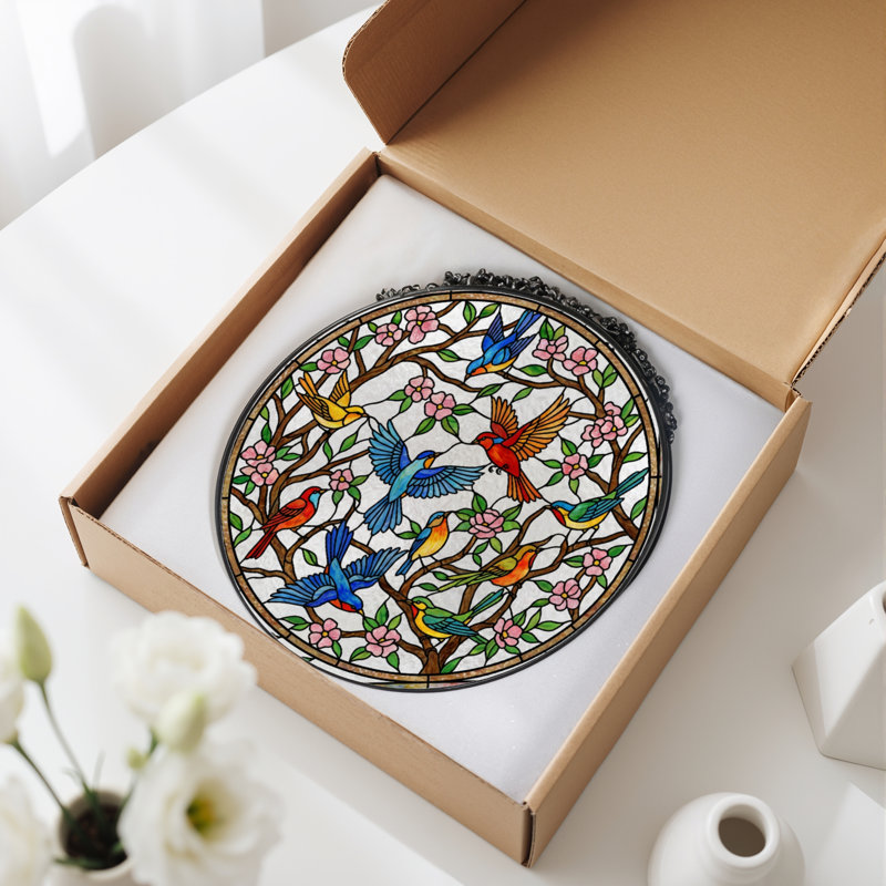 Panneau de vitrail 12 "H Birds Flowers, H 12 po x l 12 po
