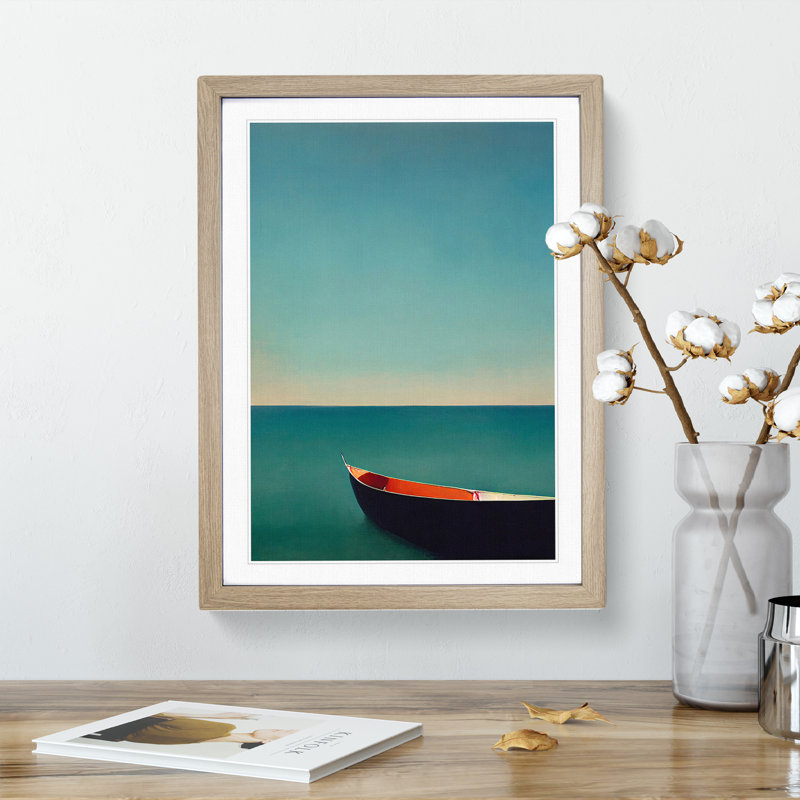 Boat Upon the Sea - Wall Art, 48cm H x 36cm W, Oak Framed, White