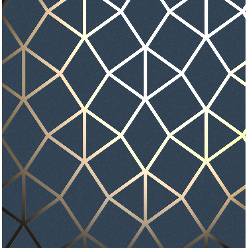 Cuomhouse 10m x 53cm Semi-Gloss Wallpaper Roll, Navy/Gold