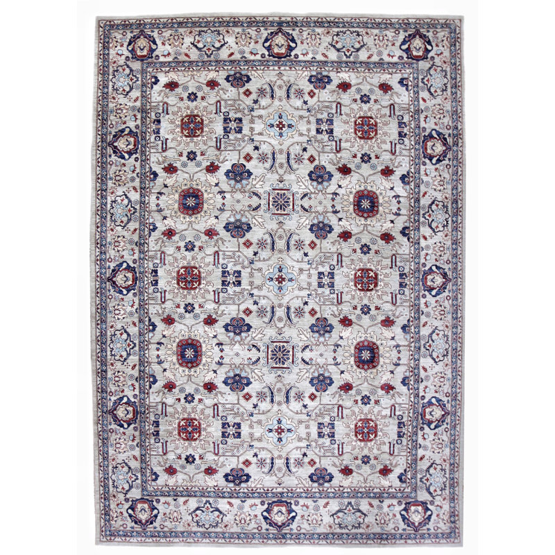 Hand Knotted Wool Area Rug in Silver