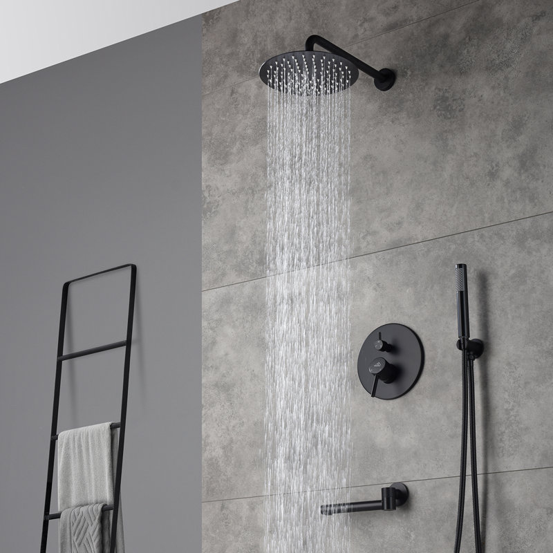 Système de douche à pression équilibrée avec valve brute, Noir mat