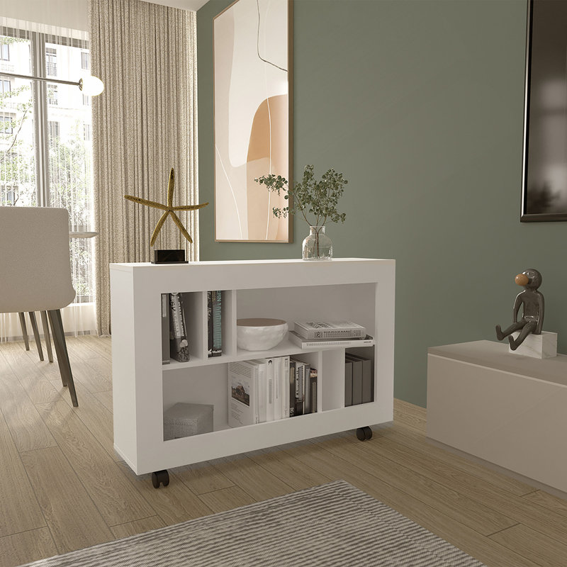 Console console, 5 tablettes, 4 roulettes, Blanc