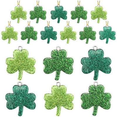 36Pcs St. Patricks Day Ornaments Mini Resin Shamrock Hanging Charms | Resin Glitter Pendants With Strings, Holiday Tree Decorations, Lucky Shamrock Charms, Irish Party Supplies and Gifts