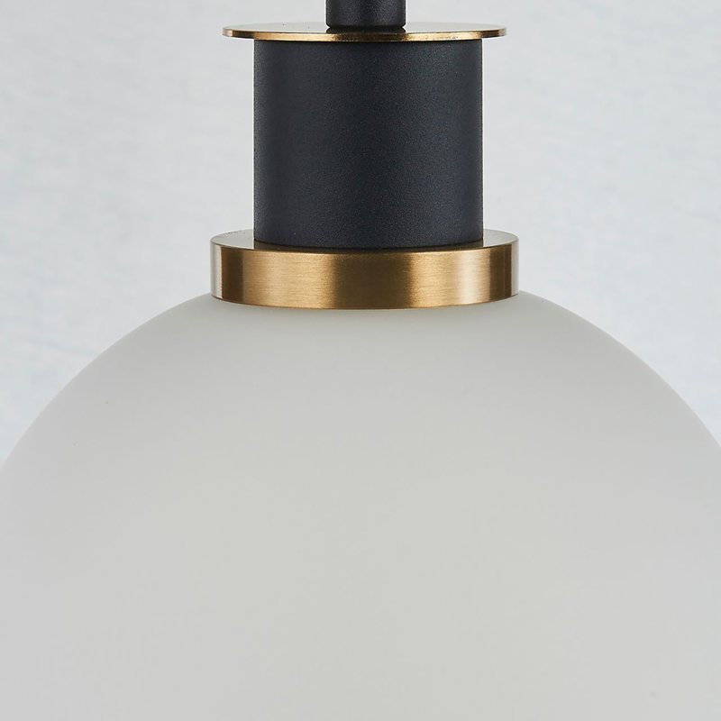 Luminaire suspendu 1 lumière Rickey - Noir - Laiton brossé - Verre, Blanc