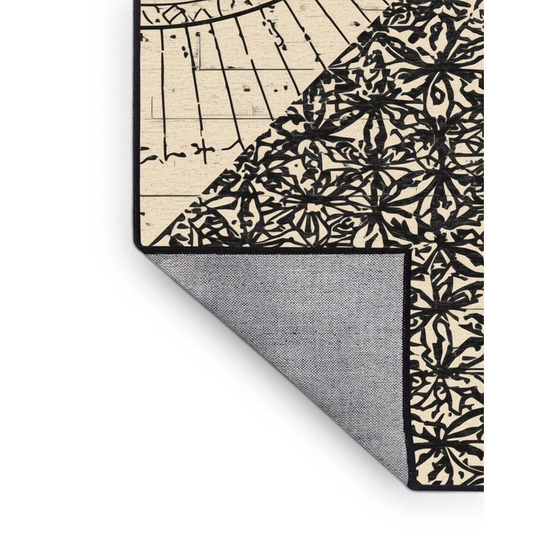Tapis beige lavable à la machine à motif géométrique d'inspiration mondiale Abaokoro, 8 x 10