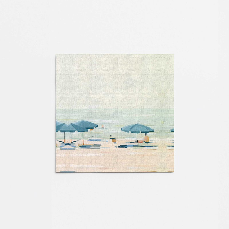 Impression sur toile Seaside Umbrella Harmony II, H 12,75 po x l 12,75 po x P 1,75 po, Cadre flottant blanc opaque, 1