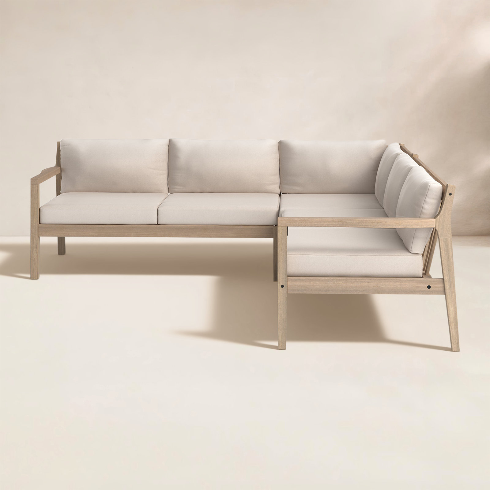 Amina 54" Acacia Patio Sectional, Antique Beige Sunbrella® Canvas