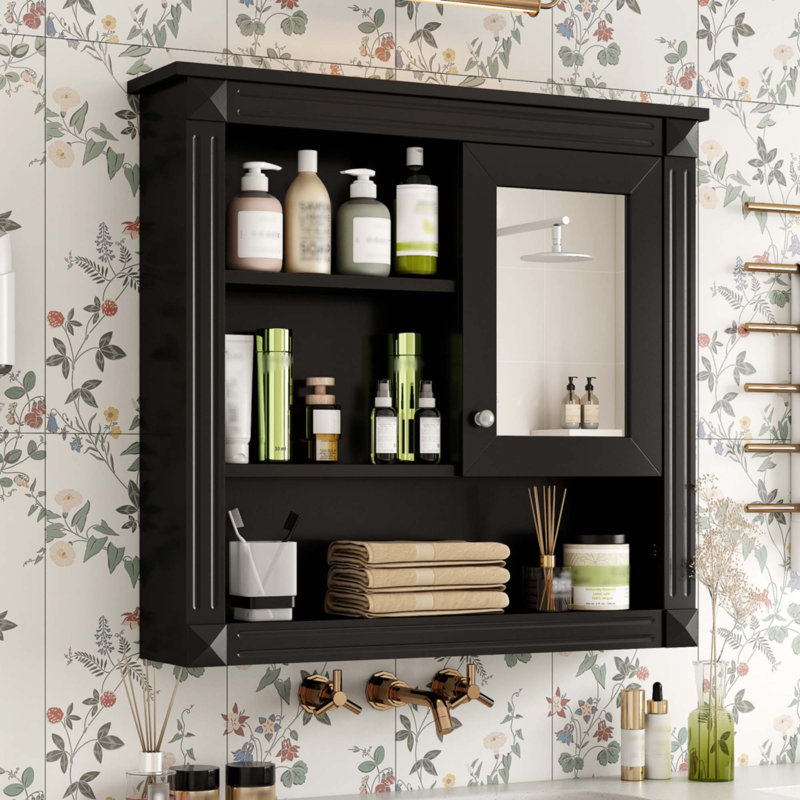 Armoire murale 32 po avec miroir, Noir