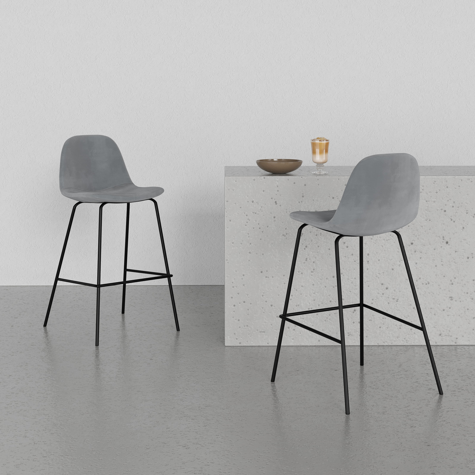 Kody Upholstered Bar & Counter Stool, Counter Stool (23.5" Seat Height), Bella Platinum Performance Velvet
