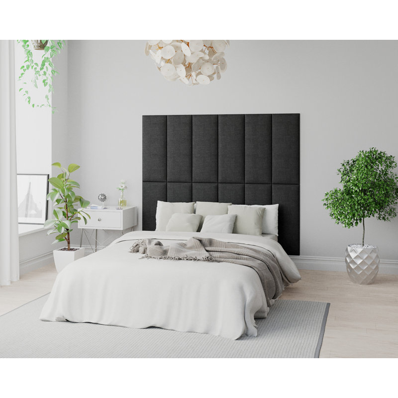 Kara-Leigh 30 cm x 75 cm Peel and Stick Upholstered Wall Paneling in Charcoal, Ebony