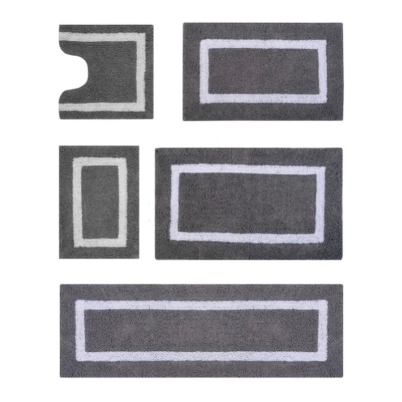Gray and White Cotton Reversible Bath Rug Set