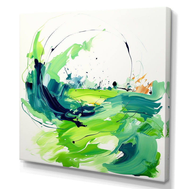 «Green and White Abstract Ink Expression VI», art mural abstrait, Toile tendue, H 16 po x l 16 po x P 1 po