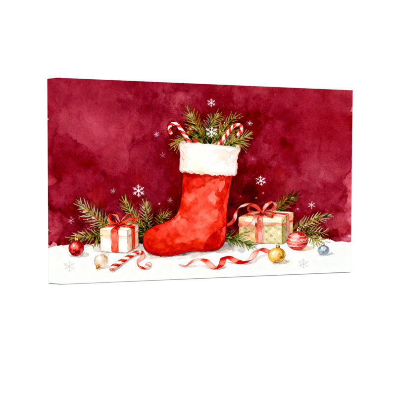 Chaussette de Noël avec cadeaux et décorations, H 12 po x l 18 po