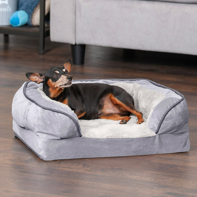 Velvet Waves Perfect Comfort Full Support Sofa Style Bolster Dog Bed, Jumbo Plus  (53" W x 40" D x 9.5" H), Granite Gray