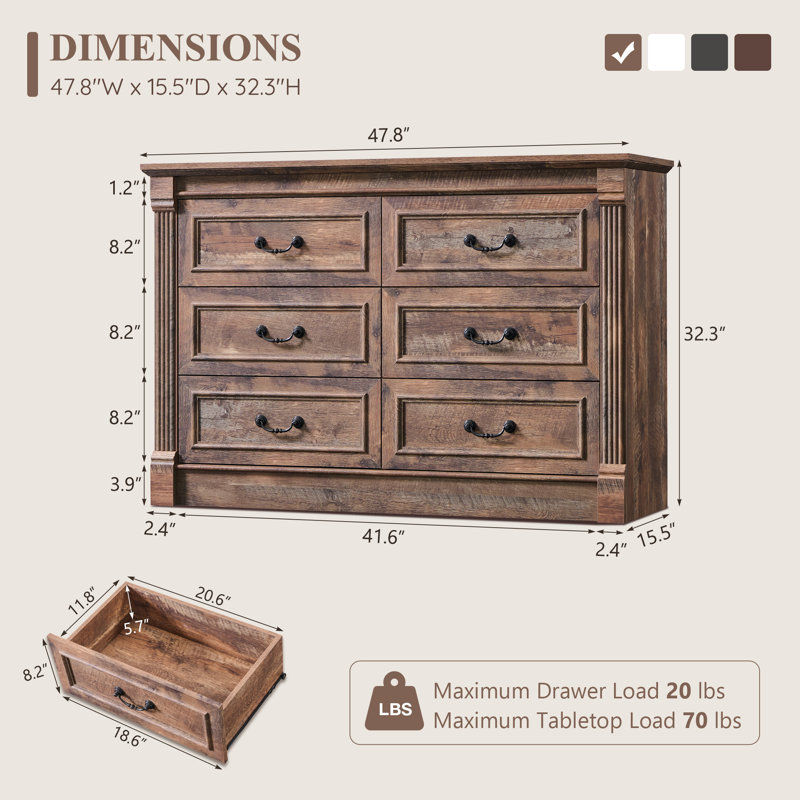 Commode 6 tiroirs Burlington Farmhouse, Brun