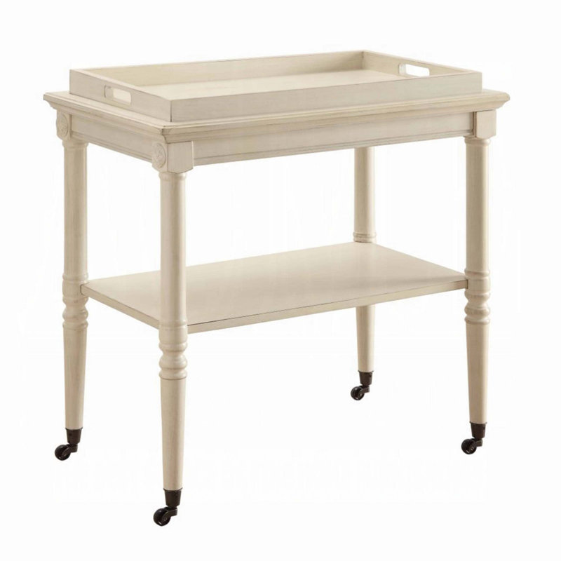 Chariot de service blanc antique avec tablette