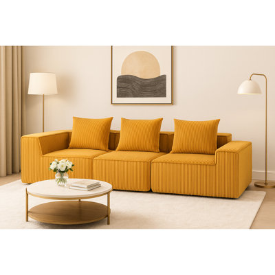 3 - Seat Art Casual Orange Corduroy With Compressed Cushions, Soft Seats, No Assembly For Living Rooms Modern All Style, Seating, Required Main