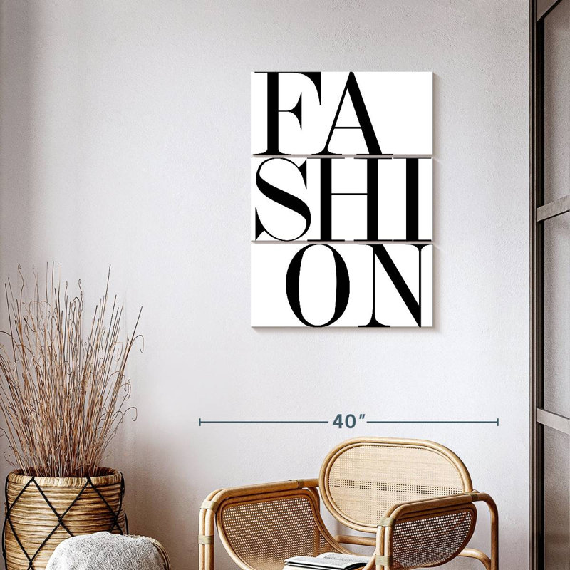 «Fashion And Beauty Typographie», ensemble de 3 impressions sur toile par Enchanté Designs, H 38 po x l 24 po x P 1,25 po