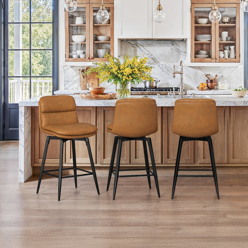 Tabouret de comptoir pivotant 26 po avec structure en métal, Brun whisky