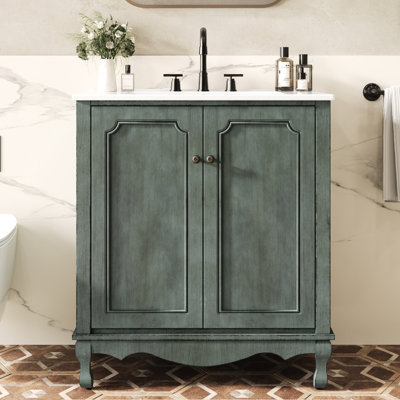 Meuble-lavabo de style rétro 30 po avec esthétique rétro - Bleu antique style 30
