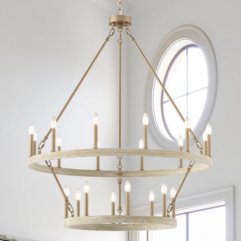 Beck 20-Light Dimmable Wagon Wheel Chandelier, French Ash