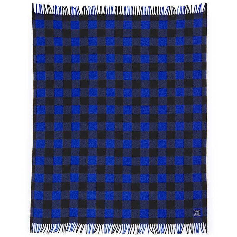 Buffalo Check Wool Throw Blanket, Blue