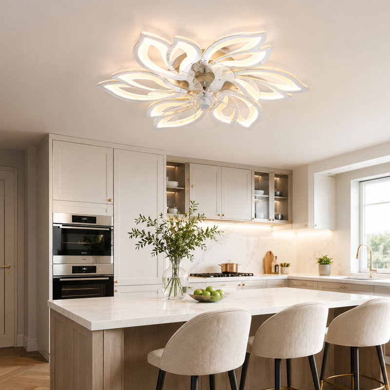 25" 7 - Blade Reversible Dimmable Led Flush Mount Ceiling Fan With Remote Control And App, Chrome