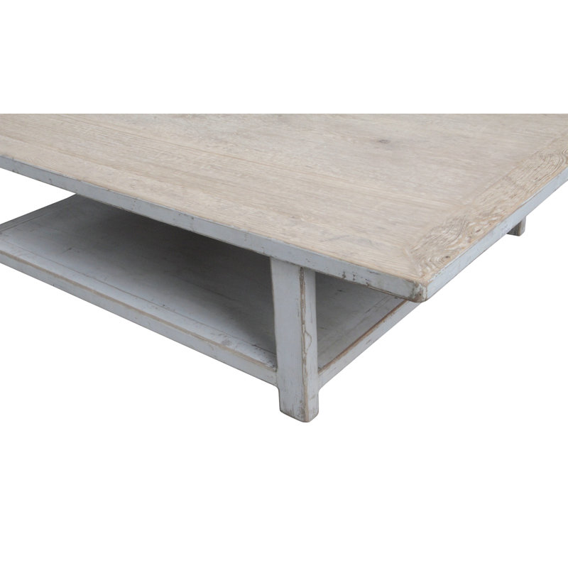 Table basse en bois massif avec rangement, Blanc cassé, H 17 po x L 67 po x l 43 po