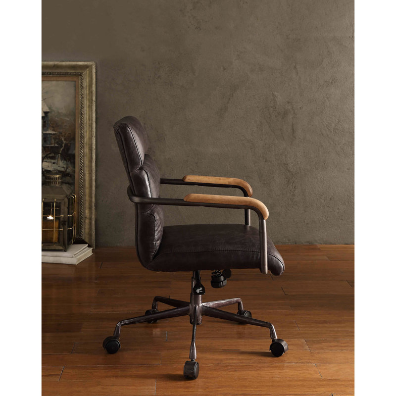 Chaise de bureau en cuir antique ardoise - hauteur réglable, rembourrage luxueux, base en métal 5, assise confortable, élégante et ergonomique avec support lombaire, siège pivotant, hauteur, rembourrage,