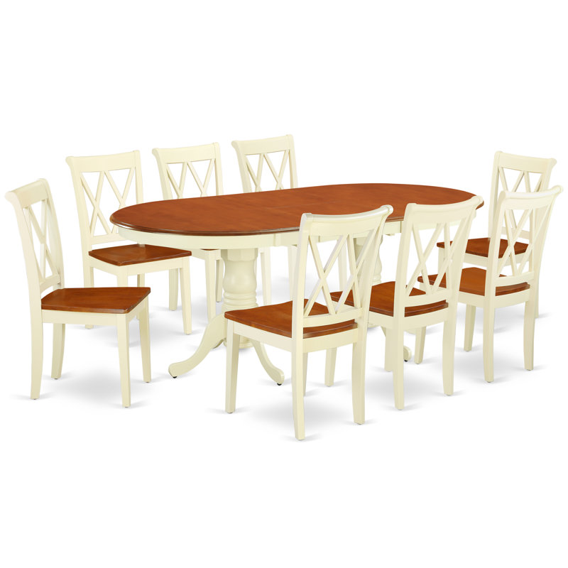 Ensemble repas 9 pièces - Table ovale et 8 chaises de cuisine - Babeurre et cerise