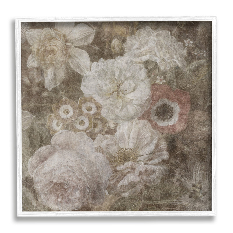 Arrangement floral antique sur bois, impression, Giclée encadrée blanc bord de mer, H 17 po x l 17 po x P 1,5 po