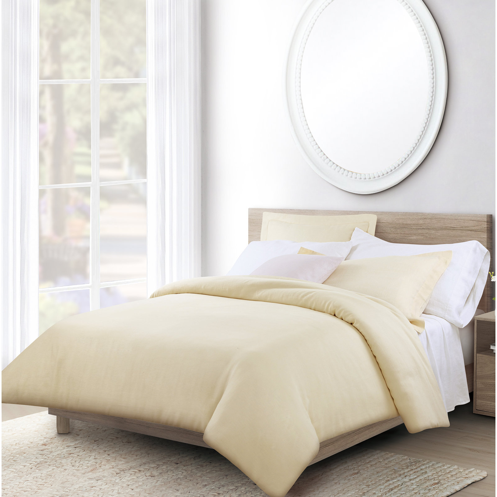 Frazier Linen Duvet Cover Set, Full/Queen Duvet Cover + 2 Standard Shams, Ivory