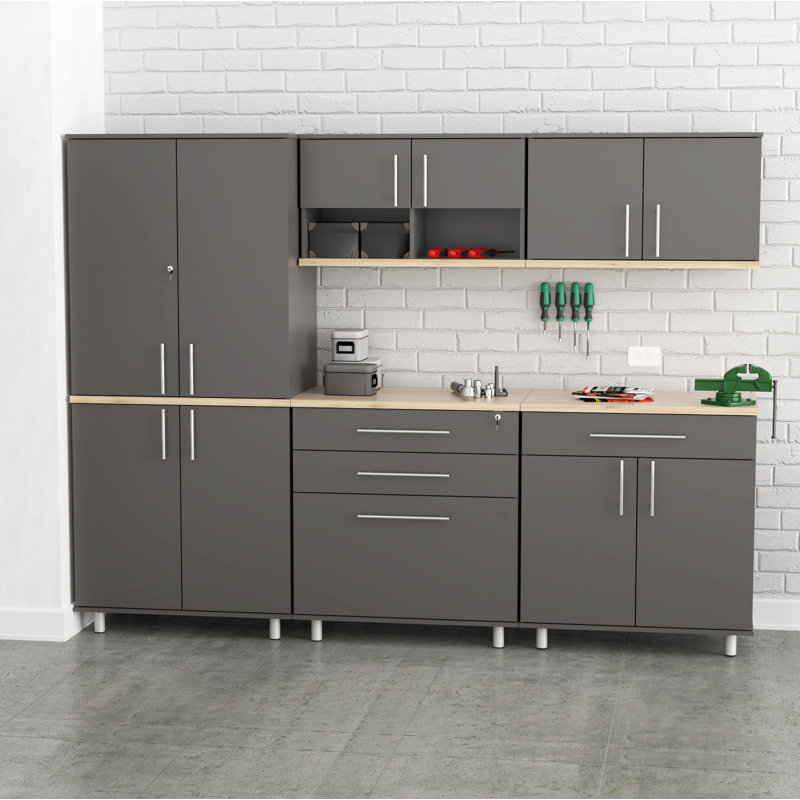 Jezelle 5 Piece Storage System, Dark Gray/Maple
