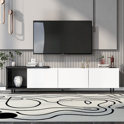 Meuble télé extensible au design moderne, pour téléviseurs de 80 à 89 pouces, 70,1 po à 100 po réglable, armoire noire et blanche 80+, - 100 po, Perspectives