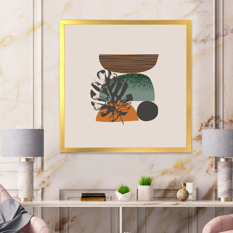 «Retro Summer Vibe Organic Abstracts II», reproduction d'art sur toile moderne, H 36 po x l 36 po x P 1 po, Cadre doré