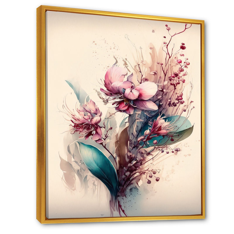«Celina Orchid Floral Design II», reproduction sur toile, H 40 po x l 30 po x P 1,5 po, Toile avec cadre flottant or