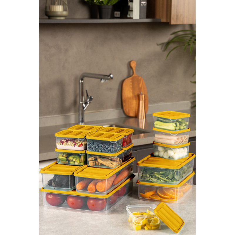 Ensemble de 15 boîtes de rangement polyvalentes, orange | 100% plastique, comprend 2 boîtes (4,3 x 11,8 x 2,8 po, 56,6 oz liq.), 1 boîte (9,1 x 11,4 x 2,6 po, 118,3 oz liq.), 12 boîtes (3,5 x 4,1 x 2,2 po, 11,8 oz liq) | Va au lave-vaisselle, idéal pour organiser la maison et le bureau