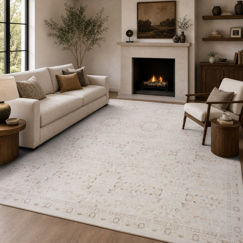 Tapis délavé doux et délavé avec envers antidérapant pour le salon et la chambre à coucher, Rectangle 9 pi x 12 pi
