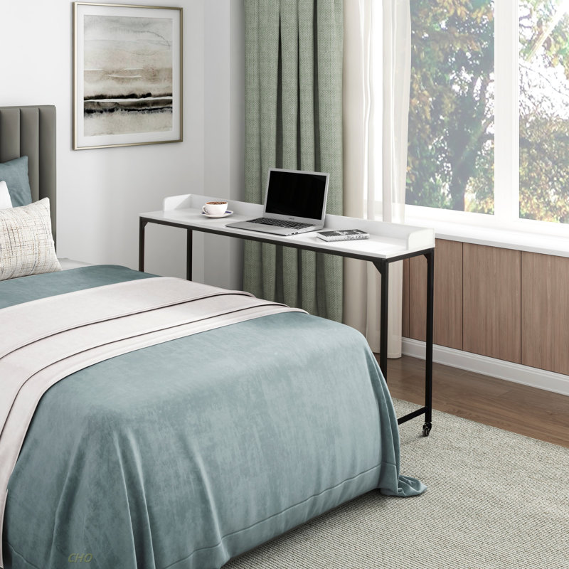 Multipurpose Over The Bed Desk With Adjustable Height, Metal Legs With Casters, Overbed Table 1Pc, Laptop Table For Bed, Breakfast Table