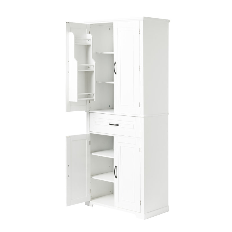 Grande armoire de salle de bain blanche avec options de rangement polyvalentes pour un espace généreux et un tiroir, Blanc
