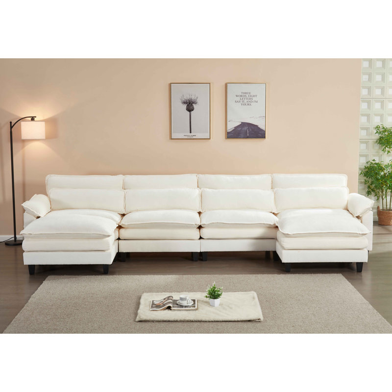 4 Seater Modular Sectional Sofa Large U Shaped With Ottoman, Beige