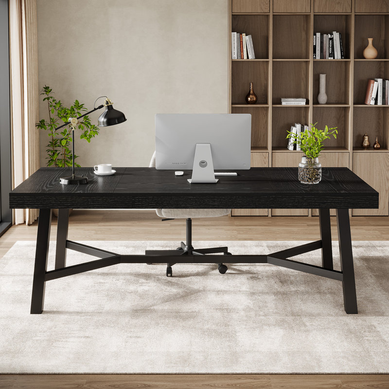 71" Rectangle Office Desk, Large Executive Computer Desk, Black
