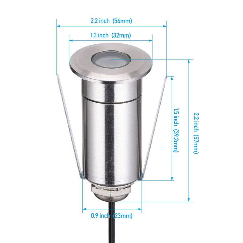 Dewdrop 1" Recessed LED Deck Light, Stainless Steel Low Voltage Step and Stair Light, Flat Round Aperture