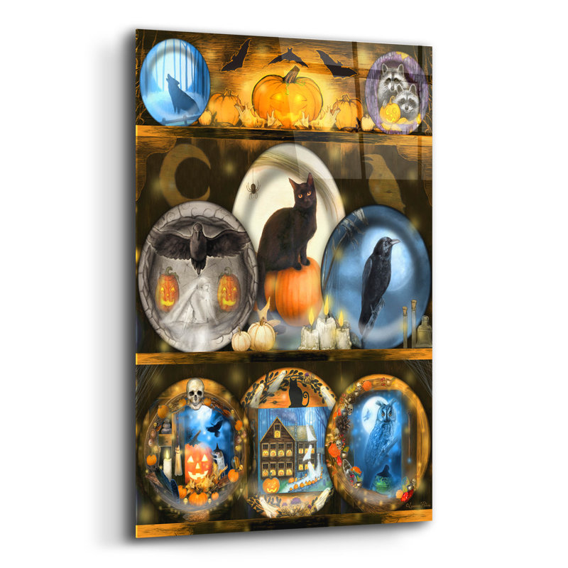 Art mural en verre épique «Spooky Halloween Plates» par Art and a Little Magic, H 24 po x l 16 po x P 0,2 po