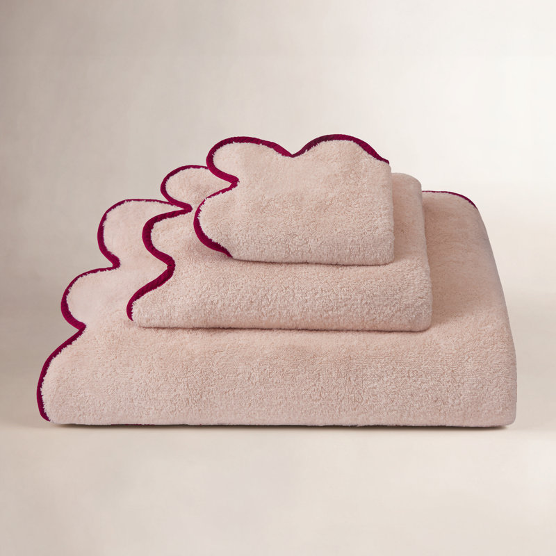 Scalloped Hand Towel, Pink, Hand Towel